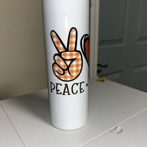 White and Orange 'Peace Love Fall Stainless Travel Tumbler